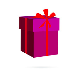 Red gift box with a red bow. Vector illustration.