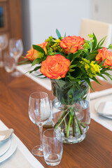 Empty glasses set in restaurant. Part of interior