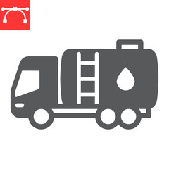 Oil tanker truck glyph icon, fuel cargo and logistics, tank truck vector icon, vector graphics, editable stroke solid sign, eps 10.
