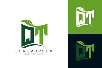 QT monogram leaf logo. natural organic premium vector design template