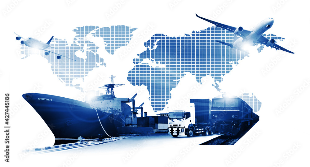 Wall mural the world logistics background or transportation industry or shipping business, container cargo ship