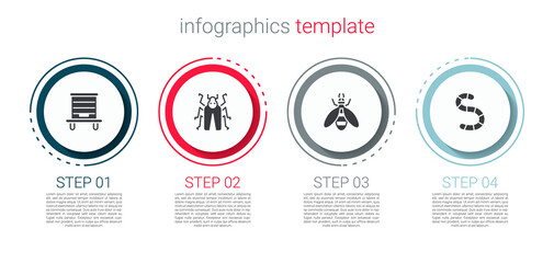 Set Hive for bees, Beetle bug, and Worm. Business infographic template. Vector