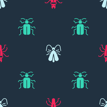Set Termite, Clothes moth and Chafer beetle on seamless pattern. Vector