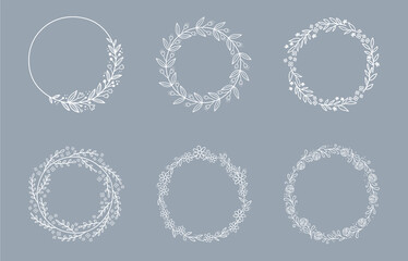 Set of lovely hand drawn floral wreath, doodle flowers, frame, great for Mother's Day, wedding, Valentine's Day, card designs