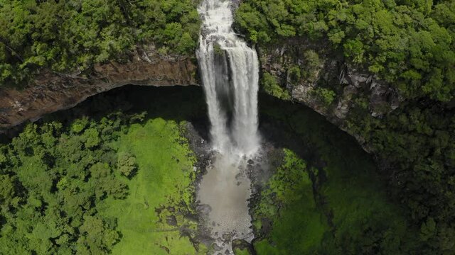 aerial image with drone mavic 2 pro of snail waterfall in the city of Canela and Gramada Rio Grande do sul in the middle of nature with forest