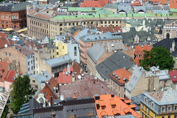 Aerial panoramic view of the old town. Riga, Latvia.