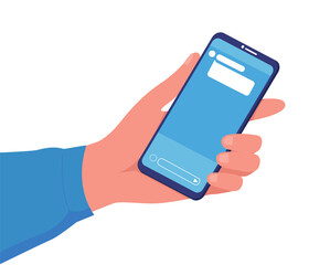 A hand holding some modern smartphone. White isolated illustration