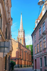 Fototapeta na wymiar View of St. Saviour's Anglican Church. Riga, Latvia.