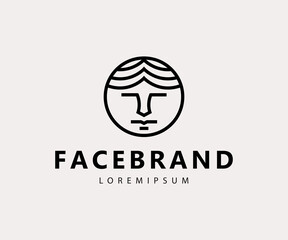 Flat Face Logo Design Template. Face In Circle Icon Line Art Vector