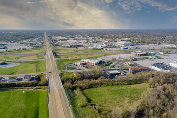 Overlooking view of a small town a Fairview Heights in the highways, interchanges of Illinois US