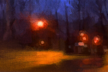  Night city.  Modern painting.
