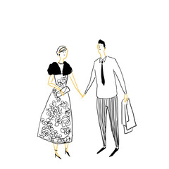 手を繋いだドレスアップしたカップル
