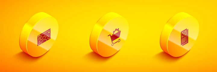 Set Isometric Browser setting, Shopping cart and window icon. Vector