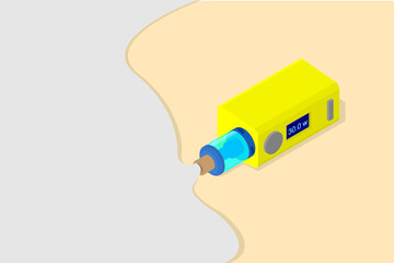 Vape with a vapor cloud in an isometric image.