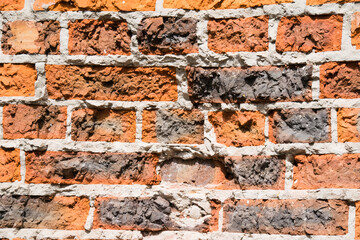 Red brick wall texture. Destroyed brick wall, copy space.