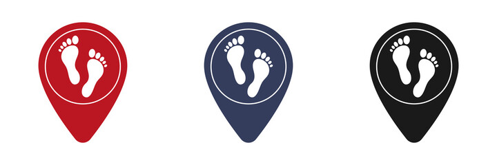 Obraz premium Set of web icons for flat design of feet. Location vector icon. Website design and development, application development. Illustration