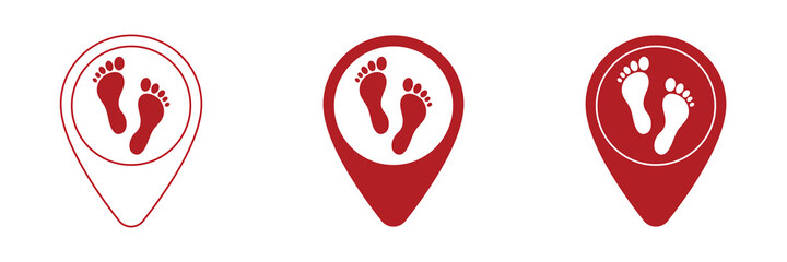 Set of web icons for flat design of feet. Location vector icon. Website design and development, application development. Illustration