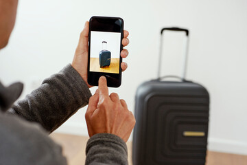 man sells a suitcase on an online marketplace app