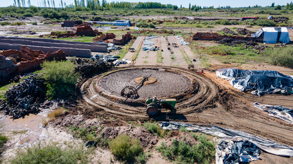 Aerial view of homemade mud bricks.