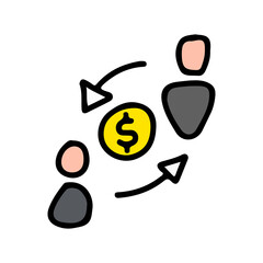 The concept of currency exchange among persons hand drawn doodle isolated.