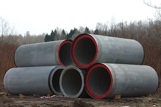 large concrete pipes on the construction site