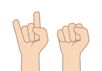 Vector Set of two hands. Fist and rock symbol.