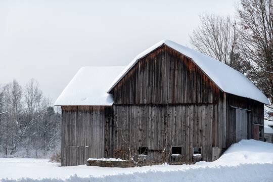 Old Barn Covered in Snow