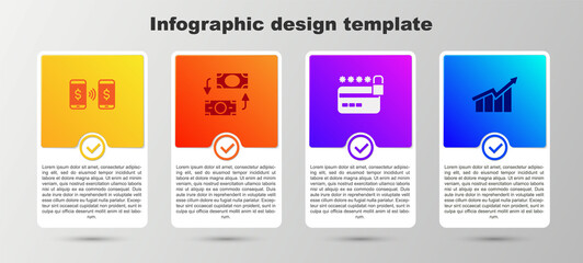 Set Money payment transfer, exchange, Credit card with lock and Financial growth increase. Business infographic template. Vector