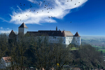 Landscape pictures with clouds and birds outdoors in Germany photographed and edited in daylight