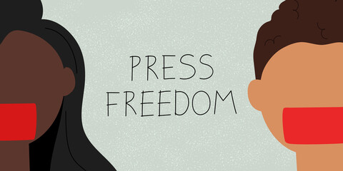 Press freedom concept. Web banner with young journalists and text Press Freedom. Idea of political demonstration. Flat vector illustration © YuliaShlyahova