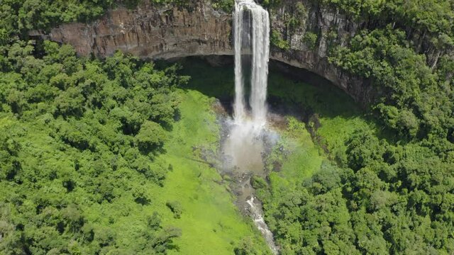aerial image with drone mavic 2 pro of snail waterfall in the city of Canela and Gramada Rio Grande do sul in the middle of nature with forest