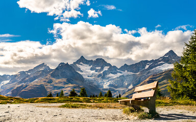 Bench at a scenic trail near Zermatt, Switzerland