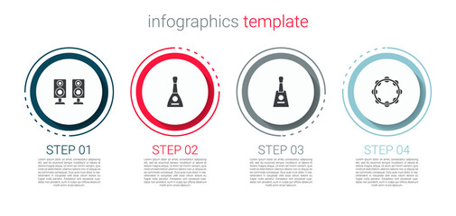 Set Stereo speaker, Balalaika, and Tambourine. Business infographic template. Vector