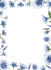 Frame template with copy space in the center. Watercolor blue flowers