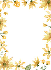 Obraz premium Frame template with copy space in the center. Watercolor yellow flowers