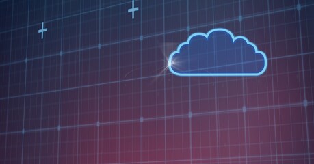 Blue cloud icon over gradient grid lines background