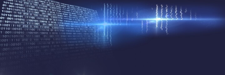 Computer code processing over blue background, technology, programming, and computer coding concept