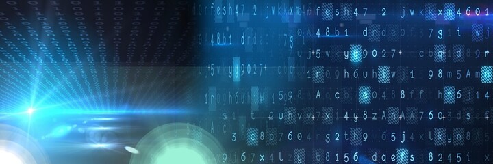 Computer code processing over blue background, technology, programming, and computer coding concept