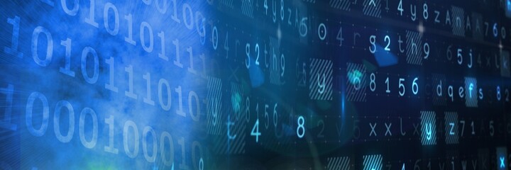 Fototapeta premium Computer code processing over blue background, technology, programming, and computer coding concept