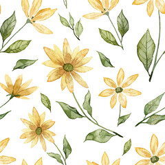 Seamless pattern with hand painted watercolor spring flowers