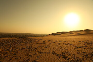 Morning view in Jaisalmer Dessert with Mountains in the background, Jodhpur, India, sand background