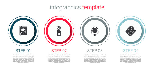 Set Washer, Cleaning spray bottle, Toilet urinal or pissoir and Sponge. Business infographic template. Vector
