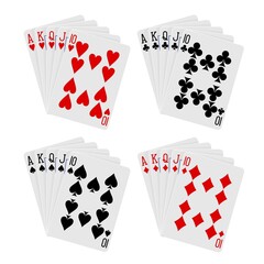 Royal flush poker heart club spade diamond cards on white background in vector EPS8