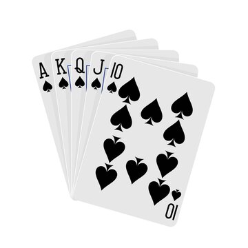 Royal flush poker spade cards on white background in vector EPS8