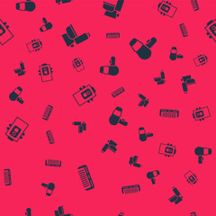 Set Hairbrush, Toilet bowl, Gas boiler and dryer on seamless pattern. Vector