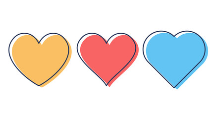 Obraz na płótnie Canvas Heart icons set. Outline shape love red yellow blue signs isolated on a background. Vector illustration