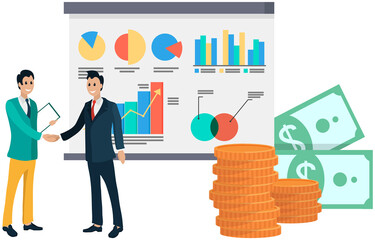 Successful business project presentation, company strategy planning, statistics indicators analysis