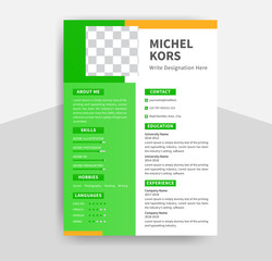 Curriculum Vitae template, Professional and minimal CV, Resume Job Application letterhead, Infographics Personal info letter Vector