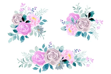 Glasschilderij Bloemen Aquarel rozen boeket collectie