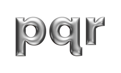 metallic 3d alphabet, 3d illustration, letters p q r